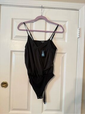 Express Black Wrap-Front Spaghetti-Strap Bodysuit